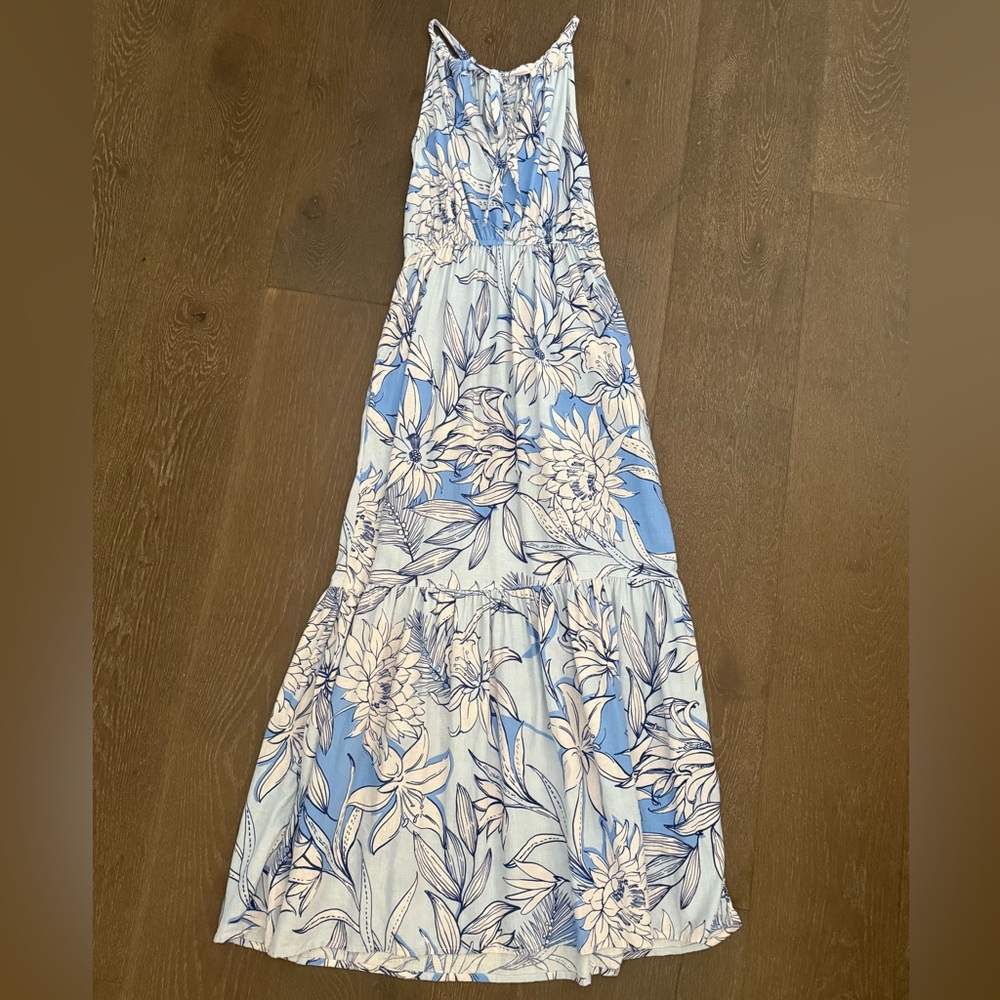 Halston Sky Blue and White Floral Maxi Dress size XS - Picture 2 of 7